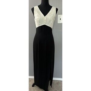 Reggio Womens Black Gown Brocade Ivory Boddess, side slit Full Length Sz 4 Dress